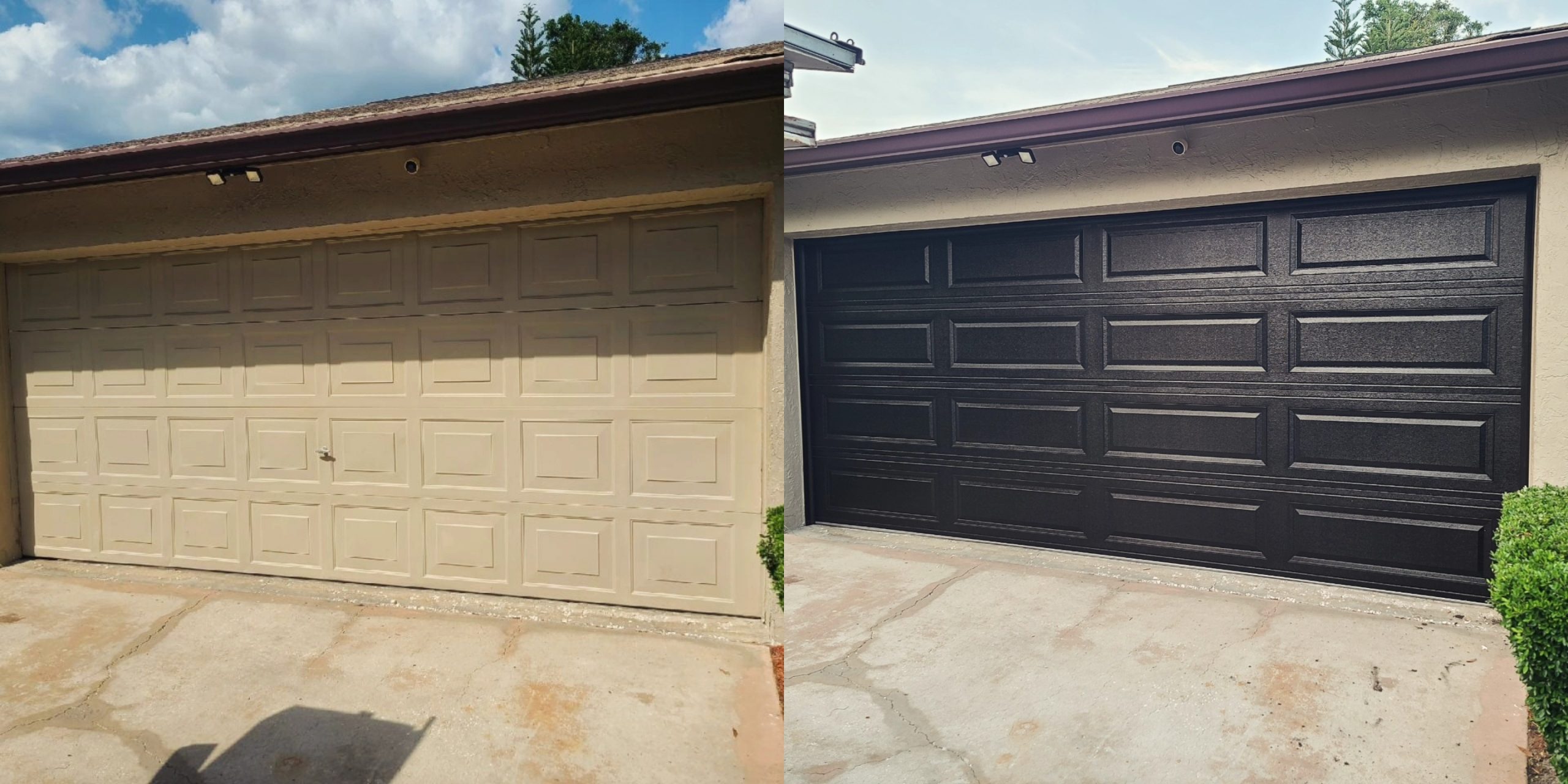 Finished brown wood-look sectional garage door