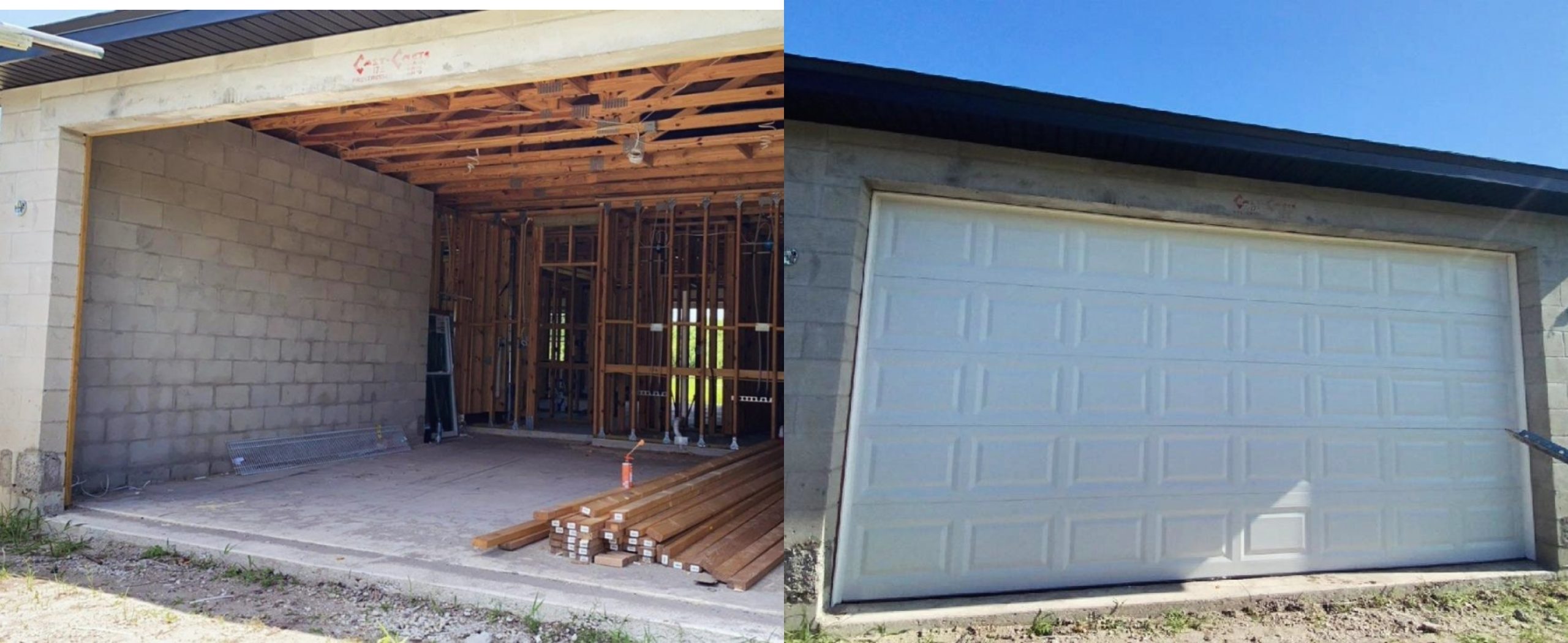 Finished white two-car garage door